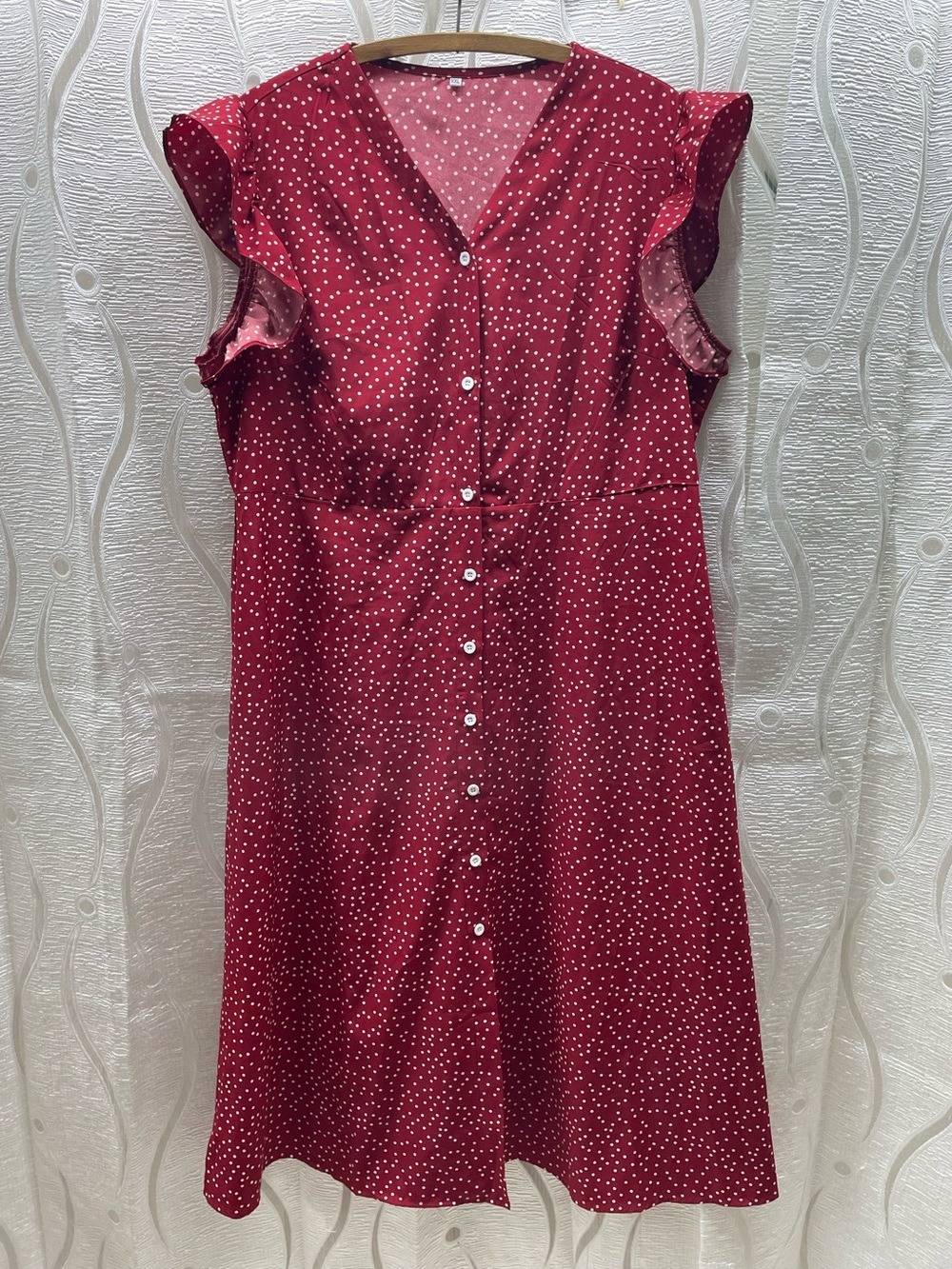 Unbranded Polka Dot Dress‎ Women XXL Red Flutter Sleeve Button Front Midi